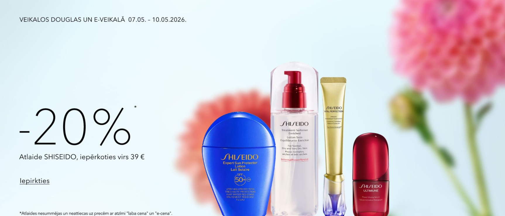 -20%* atlaide SHISEIDO, iepērkoties virs 39 EUR