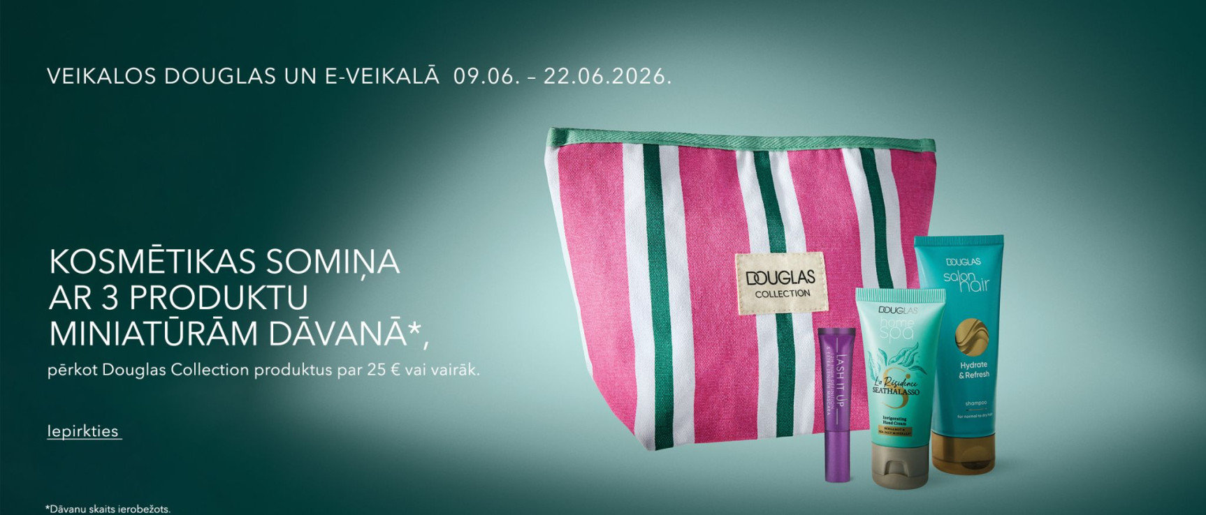 kosmētikas somiņa ar 3 produktu miniatūrām dāvanā*, 