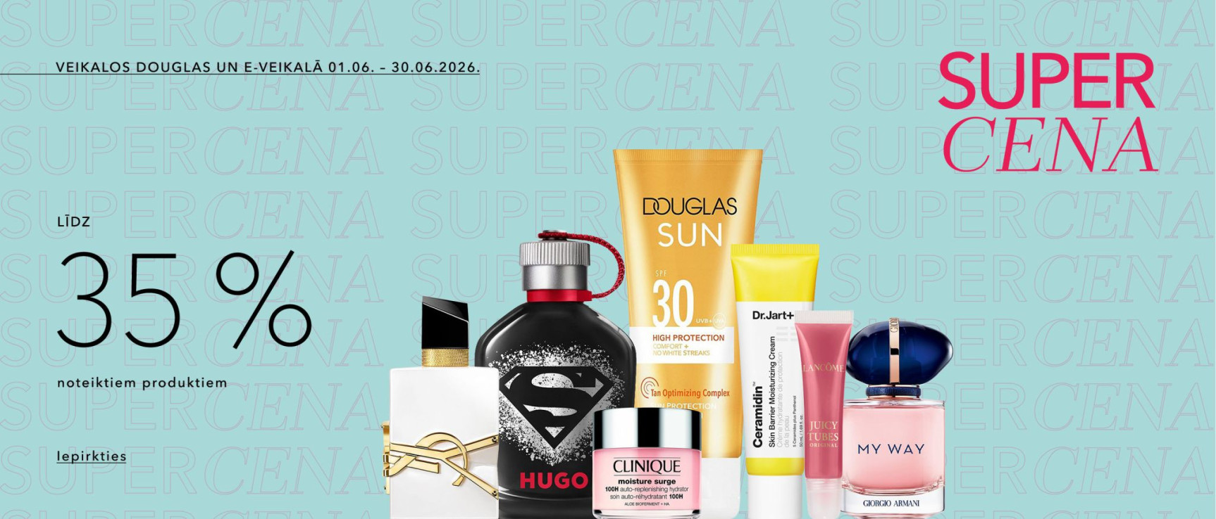Veikalos Douglas UN e-veikalā visu mēnesi noteiktiem produktiem -35%