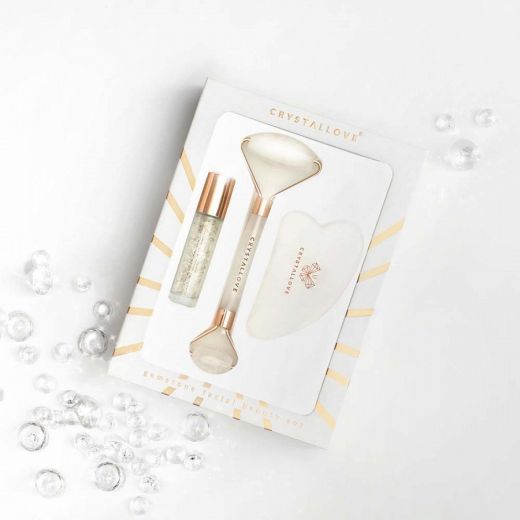 Crystallove Clear Quartz Roller and Gua Sha Set