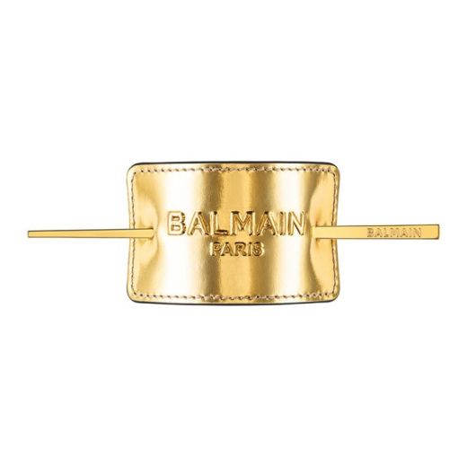 BALMAIN Genuine Leather Signature Hair Barrette Gold