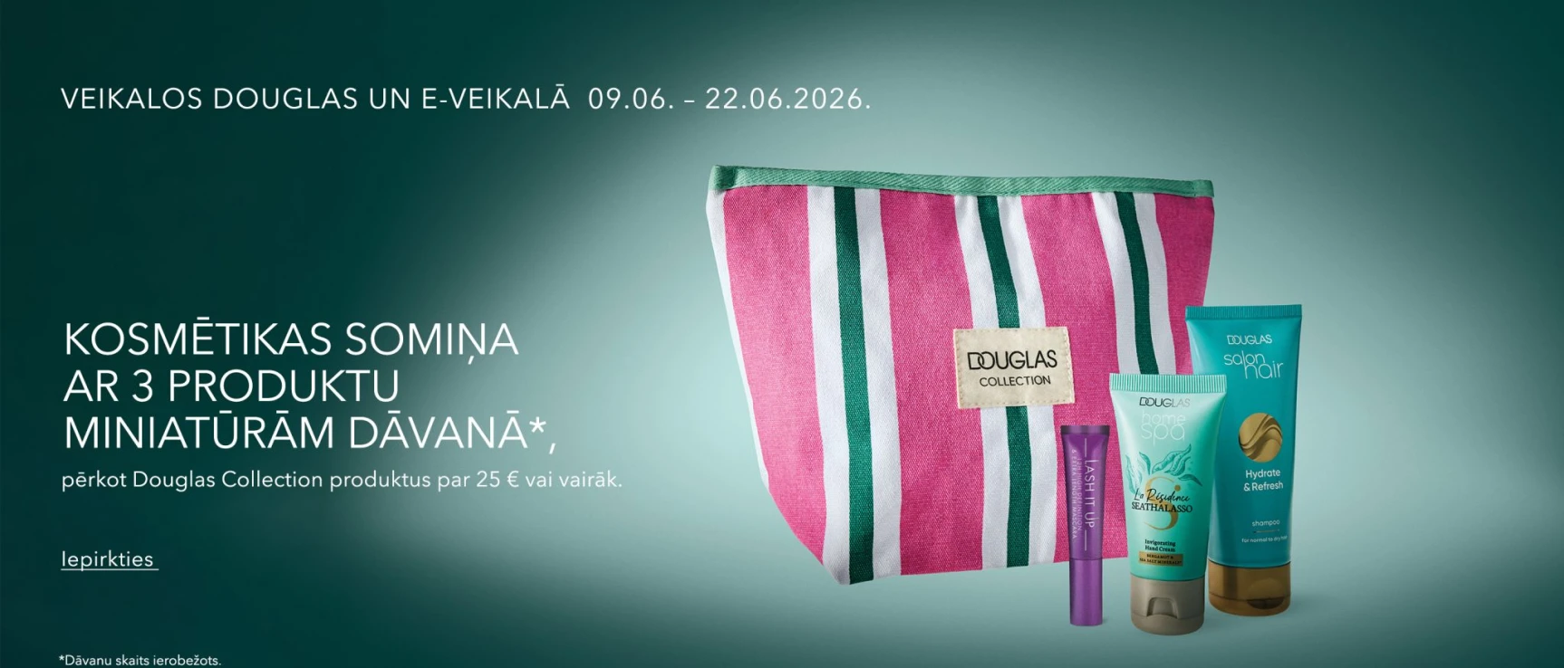 kosmētikas somiņa ar 3 produktu miniatūrām dāvanā*, 