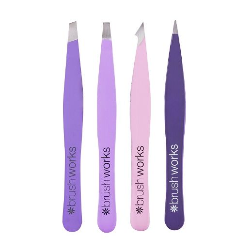 BrushWorks HD Combination Tweezer Set Black  (Kombinētais pincešu komplekts uzacīm no nerūsējoša tēr