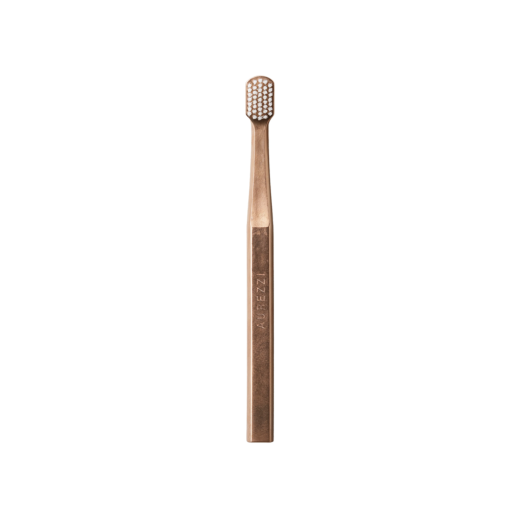 AUREZZI Toothbrush White Bristles 18K Rose Gold Medium Firmness