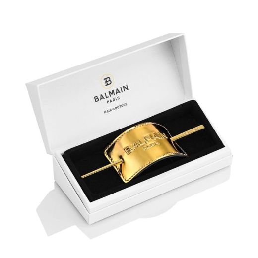 BALMAIN Genuine Leather Signature Hair Barrette Gold