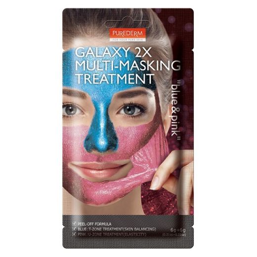 Purederm Galaxy 2x Multi-Masking Treatment Blue & Pink  (Atjaunojoša sejas maska)