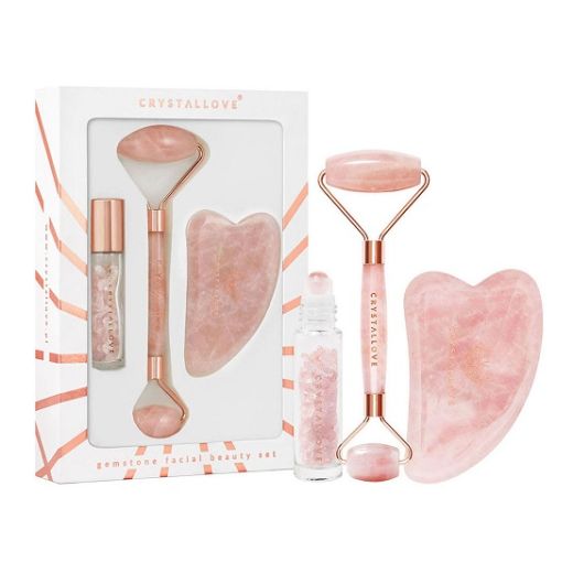 Crystallove Rose Quartz Roller and Gua Sha Set  (Komplekts)