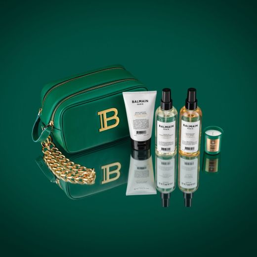 BALMAIN Hair Luxury Pouch Green & Gold 