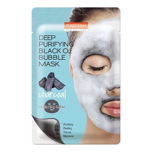 Purederm Deep Purifying Black O2 Bubble Mask Charcoal  (Kokogļu burbuļu maska)