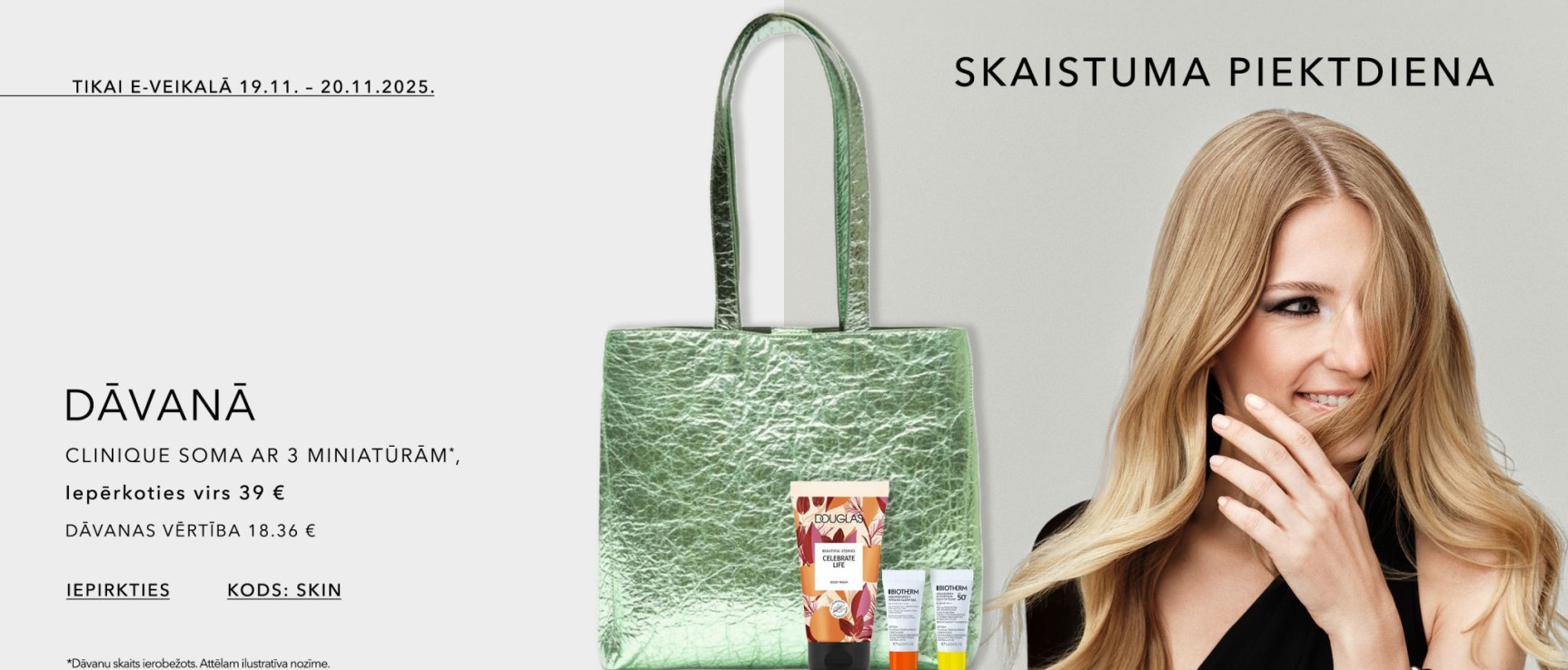Dāvana CLINIQUE soma ar 3 produktu miniatūrām.
