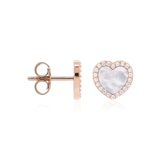 MARMARA STERLING 925 Silver Mop Heart Earrings, Rose Gold