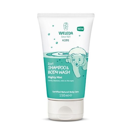 Weleda Kids 2in1 Shampoo & Body Wash Mighty Mint  (Piparmētras šampūns un ķermeņa mazgāšanas līd