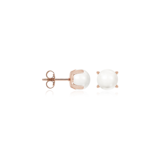 Marmara Sterling Classic Freshwater Pearl studs 6mm Rose-gold Plated