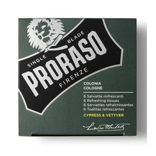 Proraso Refreshing Tissue Cypress & Vetyver  (Atsvaidzinošas salvetes ar odekolona aromātu)