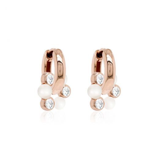 Marmara Sterling Pearl Crystal Charm Earrings Rose-gold Plated