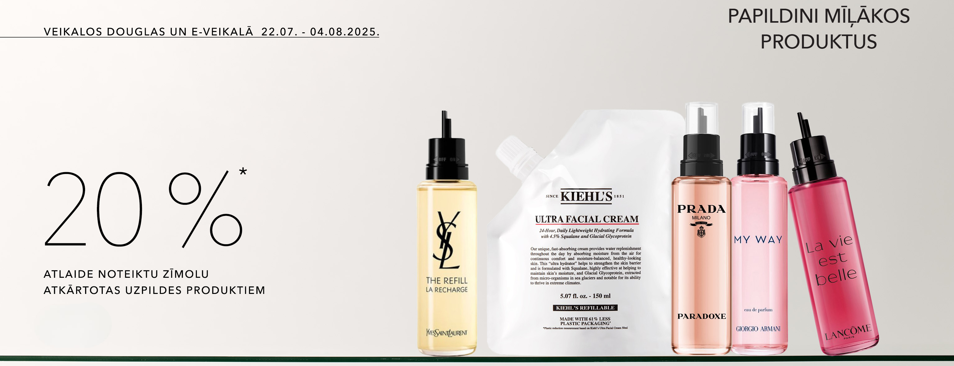 Veikalos Douglas Un E-veikalā līdz 4 augustam -20% noteiktu zīmolu atkārtotas uzpildes produktiem
